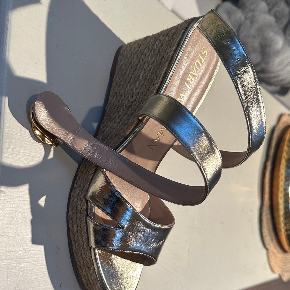 Stuart Weitzman Metallic Gold Wedge Sandals